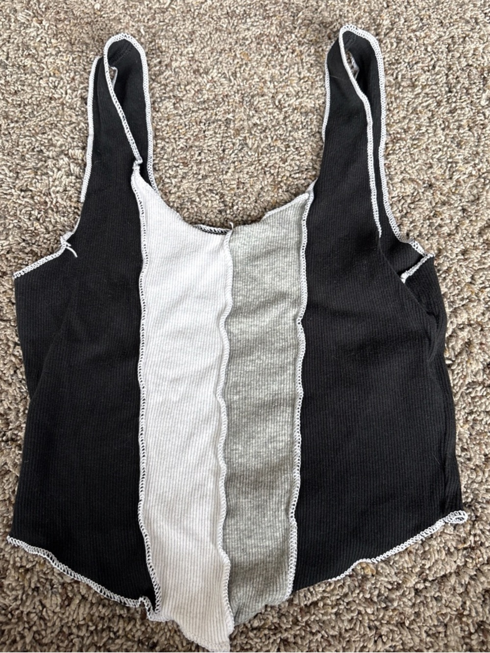 Colorblock Ribbed Tank Top in Black, Gray & White
